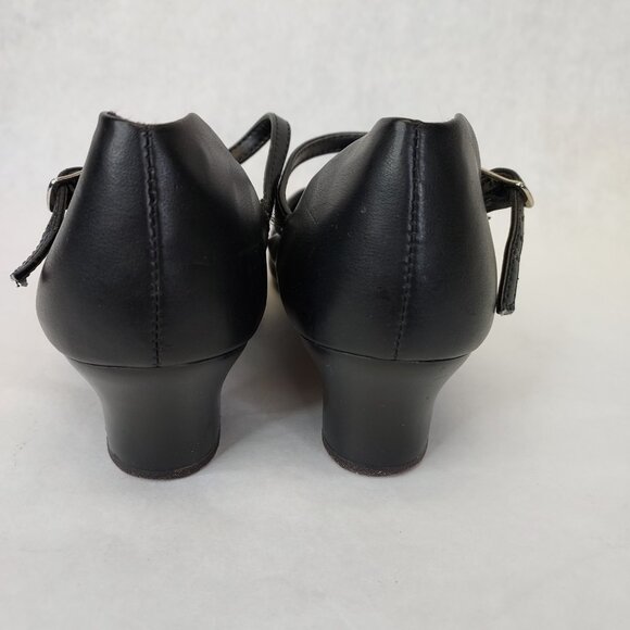 Ballet Maker Ballroom Dance Shoe Womens 8.5 Ankle Strap Leather Sole Matte Black - Picture 7 of 14